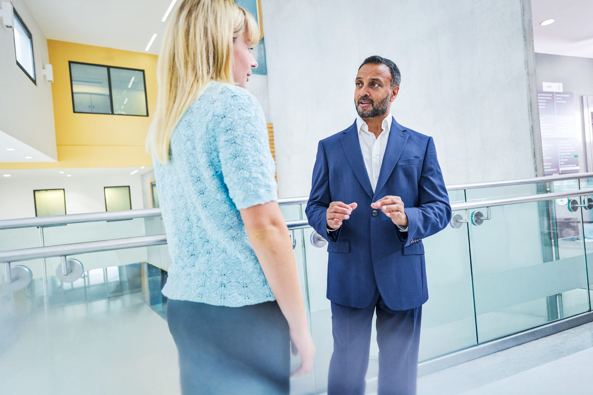 Consultant talks with healthcare specialist