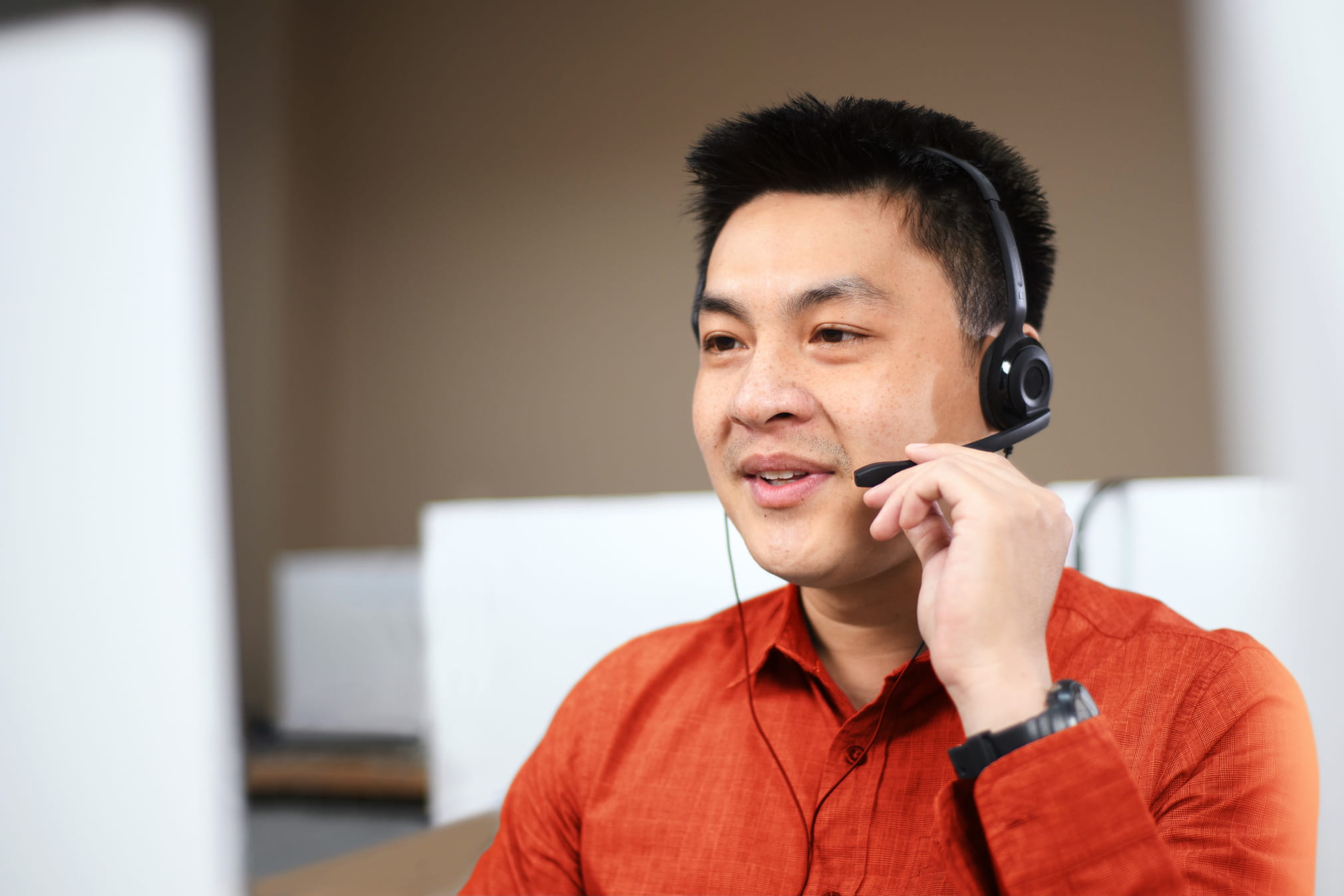 Customer service person on the phone