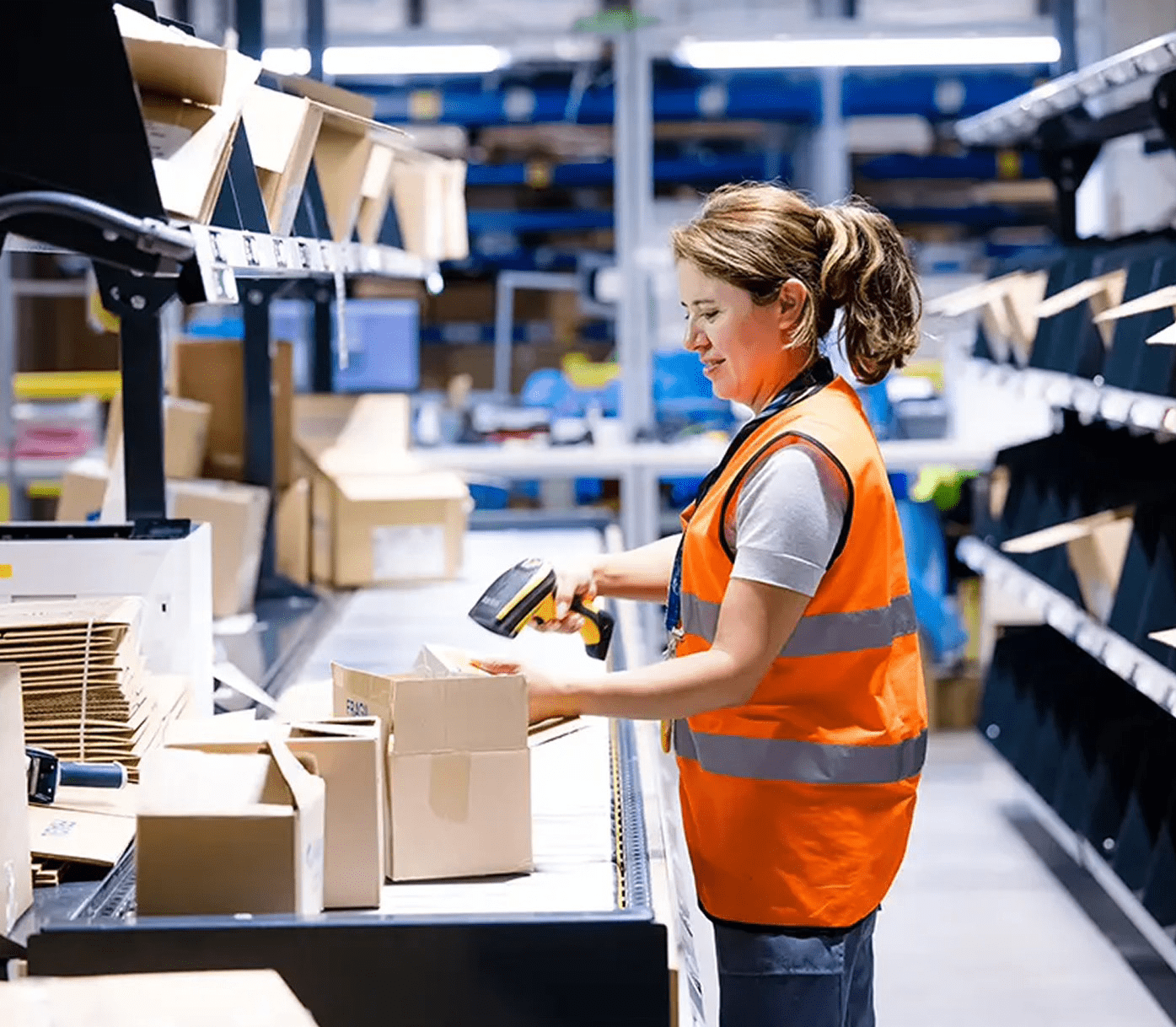 Warehouse worker scanning a box