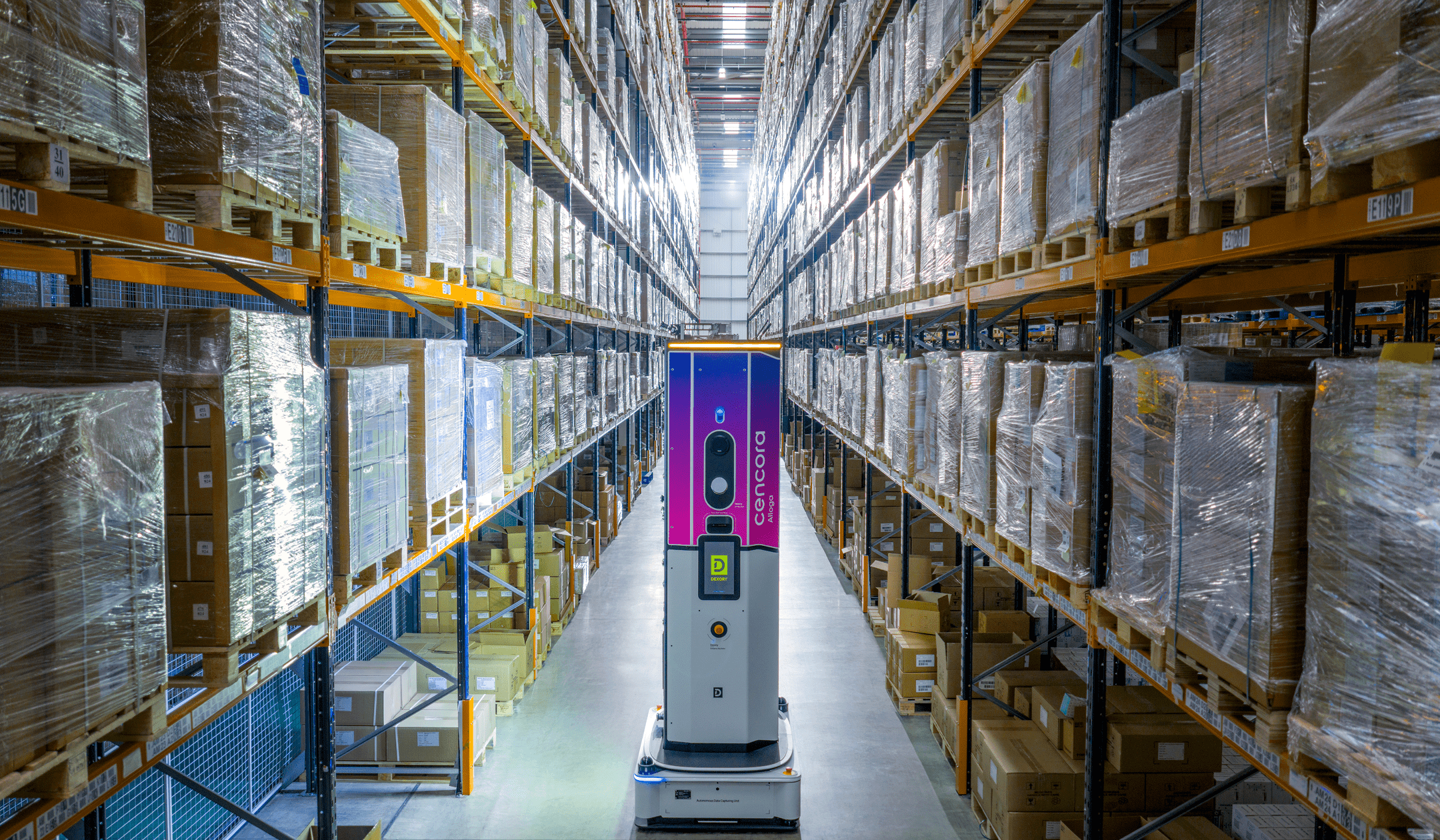 Robot working in a warehouse.
