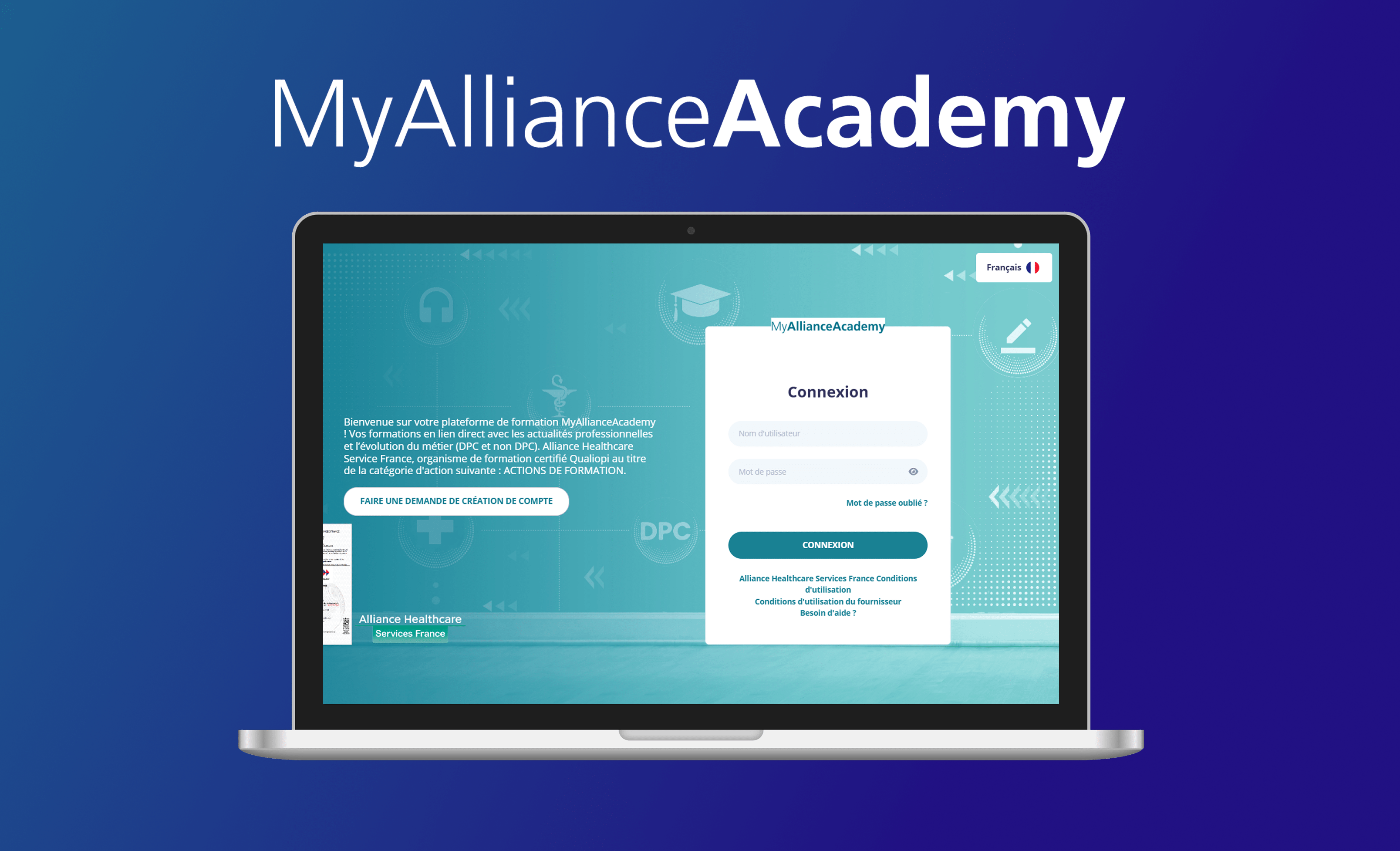 Laptop screen displaying the MyAllianceAcademy portal sign-in page