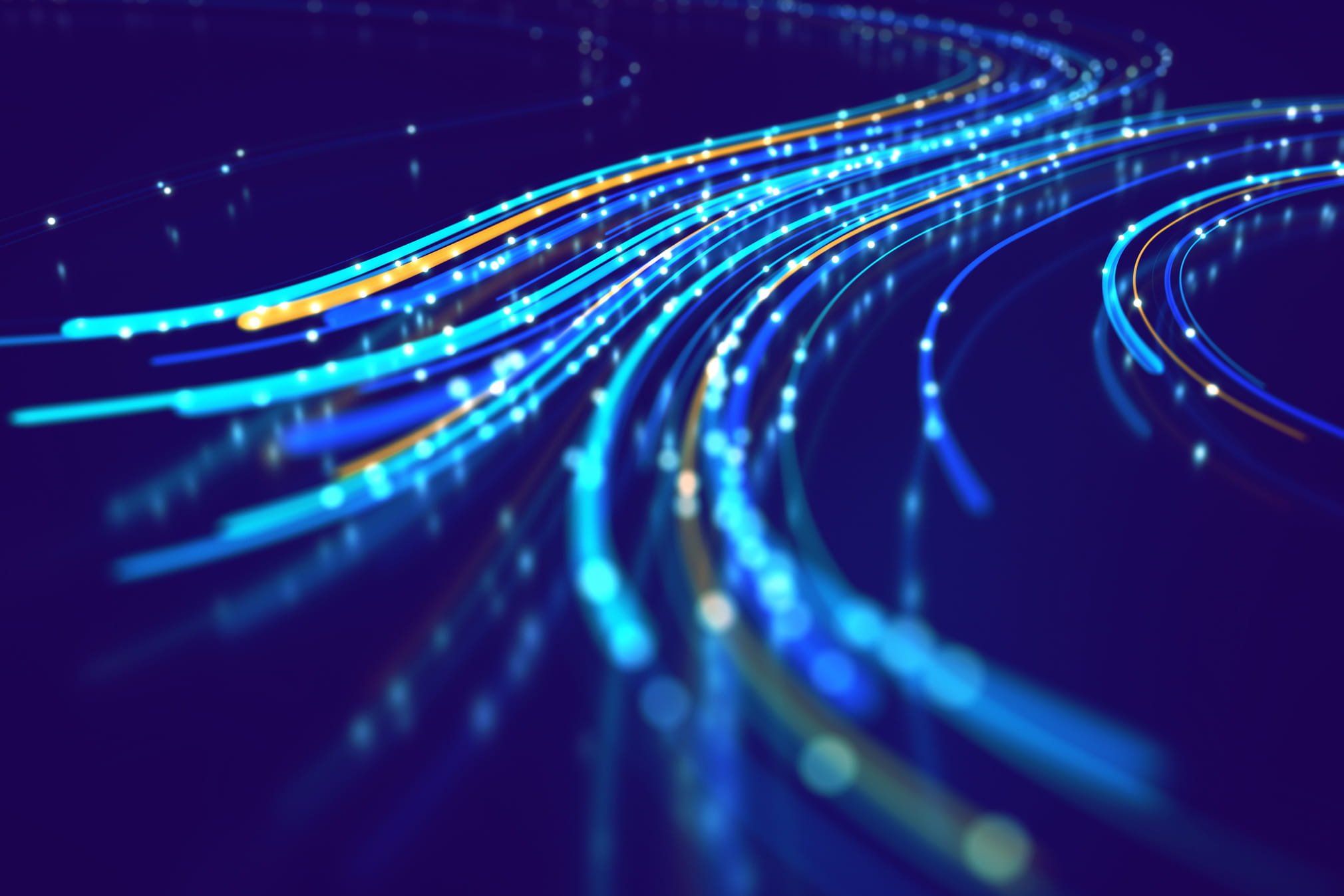 Close up of network data flowing on black background.