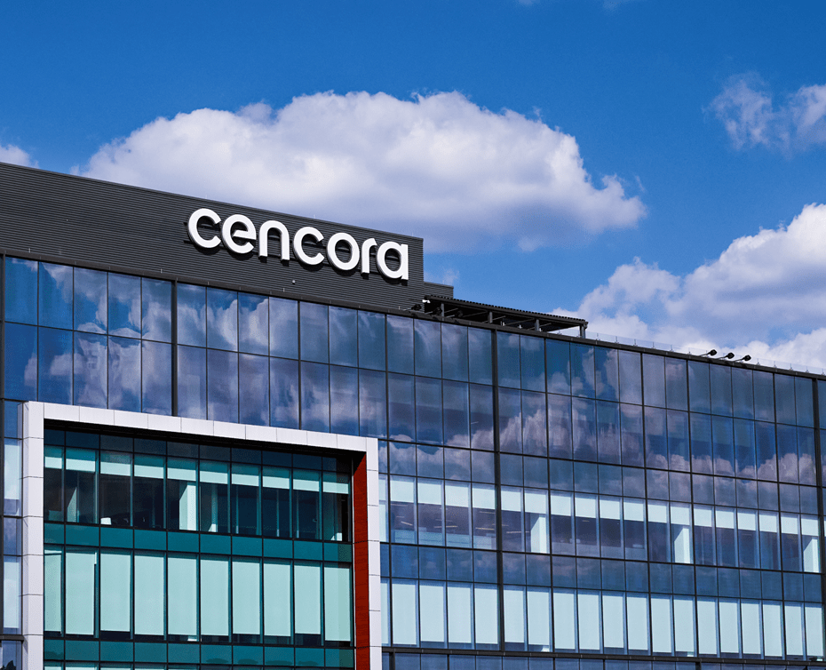 The exterior of Cencora's headquarters with clear blue skies in the background.