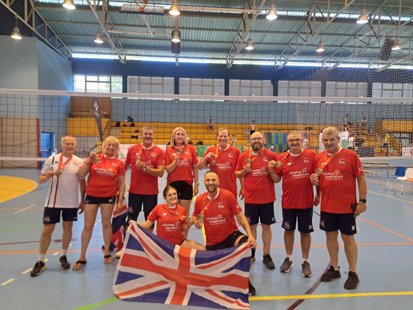 The Great Britain and Northern Ireland volleyball team in Alliance Healthcare-sponsored kit at the European Transplant Sport Championships