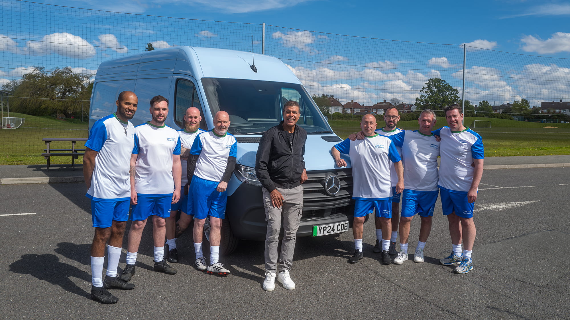 Branded Vantasy Football Mercedes-Benz van from the Alliance Healthcare driver mental health campaign