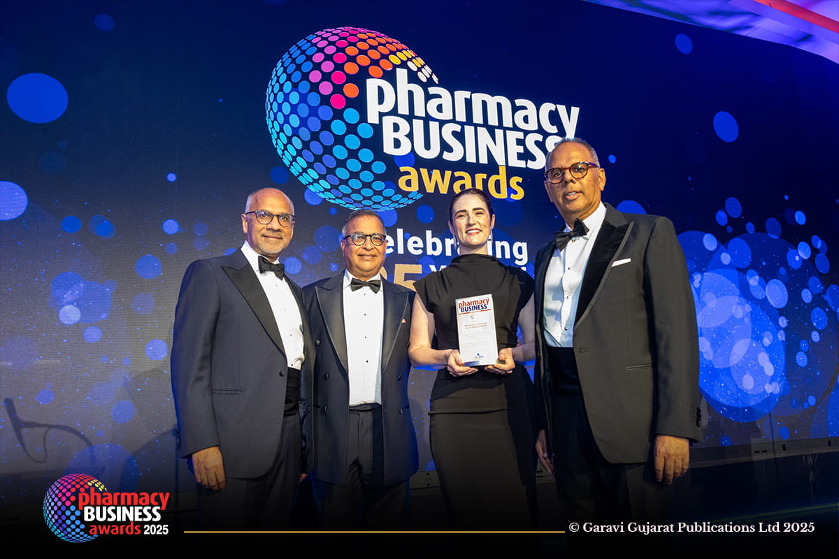 Paula Sutherland collects the Wholesaler of the Year Award at the Pharmacy Business Awards 2025