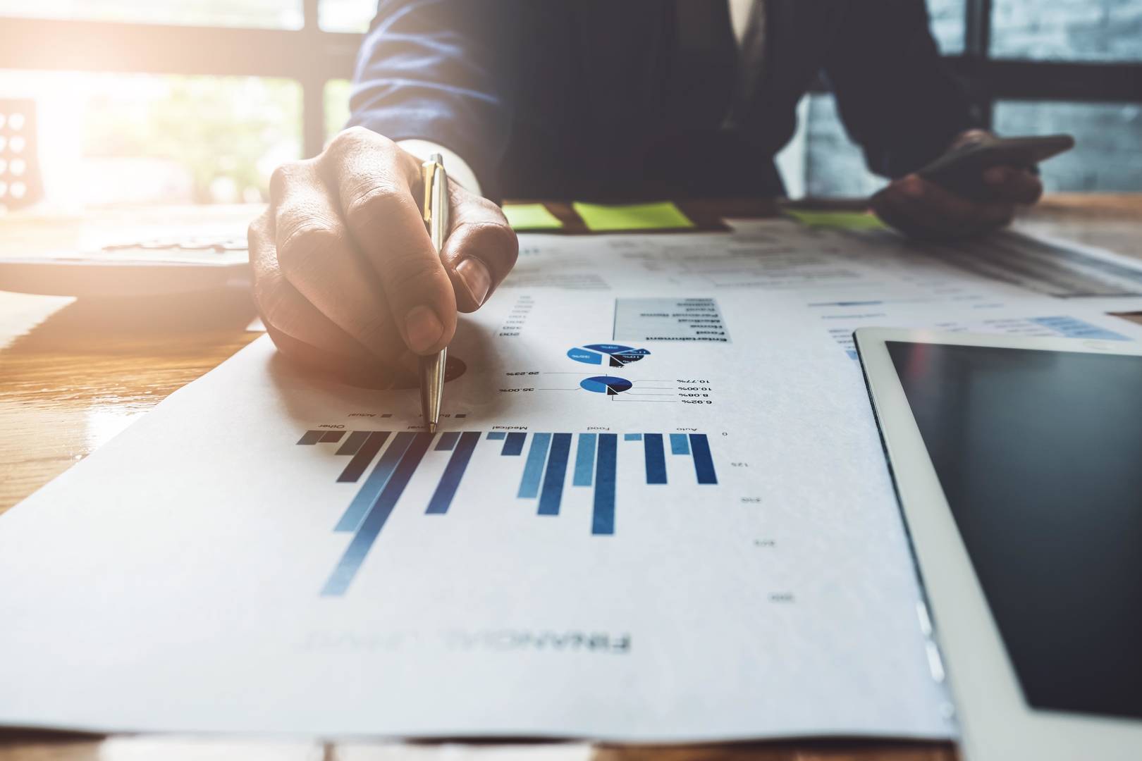 person looking over data charts