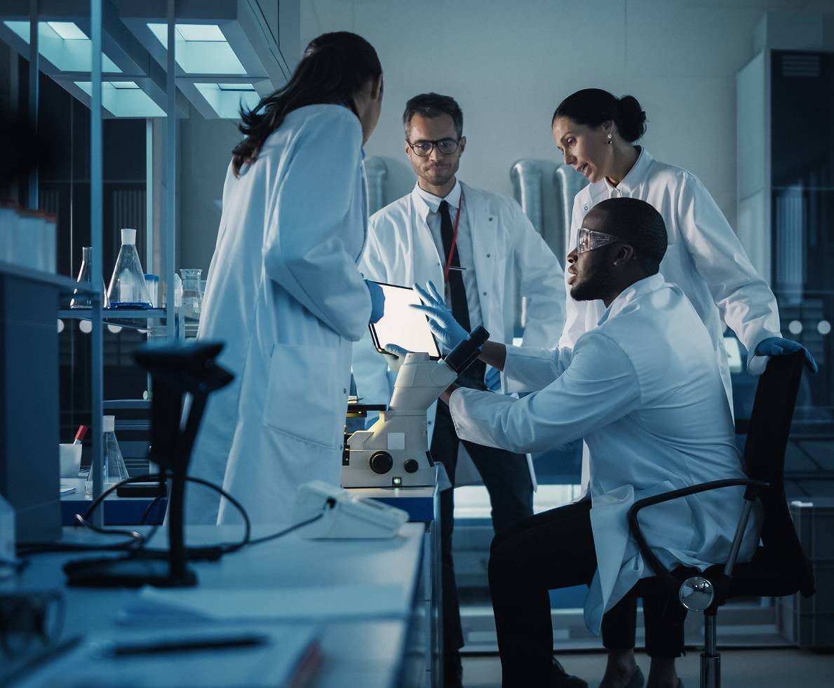 Four scientists in lab