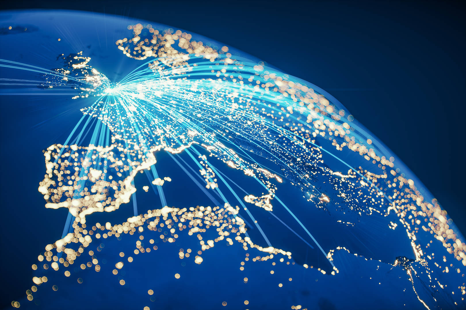 Globe with communication lines from UK